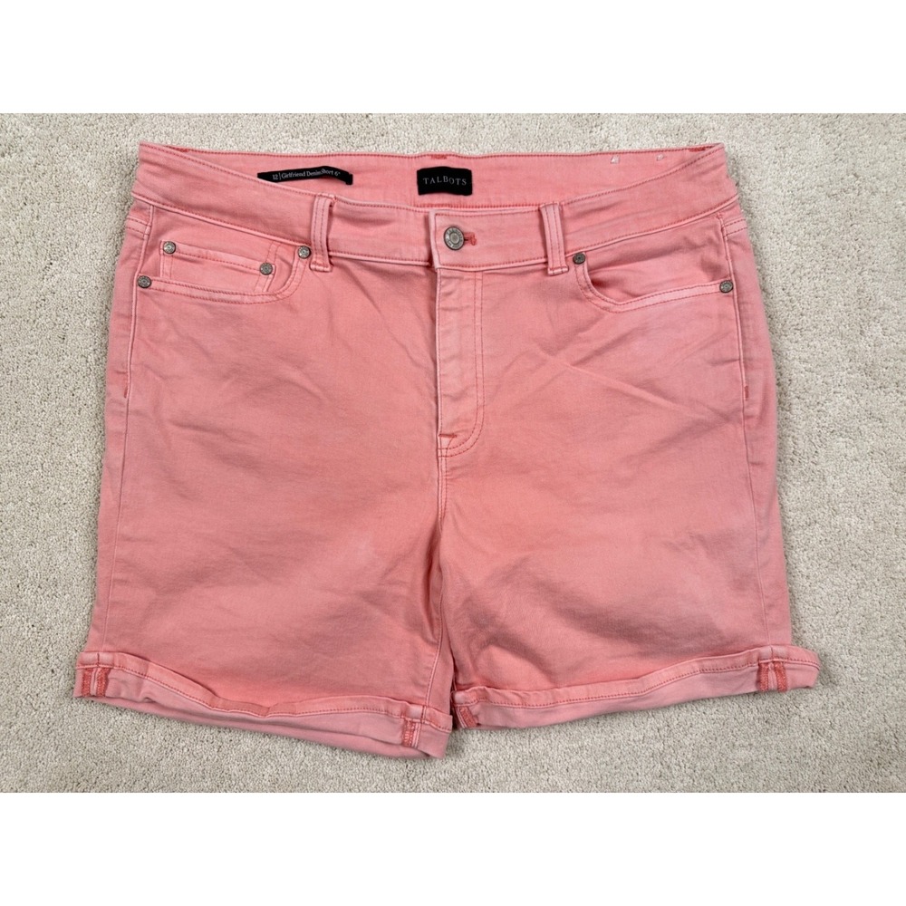 TALBOTS Women's Coral/Pink Sz 12 Girlfriend Rolled Hem Denim Shorts 6" #1437
